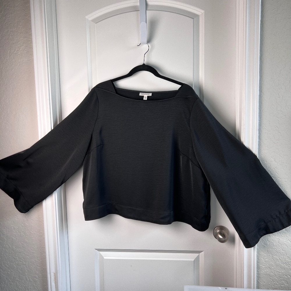 Prologue Wide Neck Bell Sleeve Black Polyester Blouse Size XXL